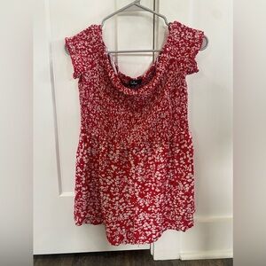 Lulu's Red Floral Smocked Cap-Sleeve Tunic